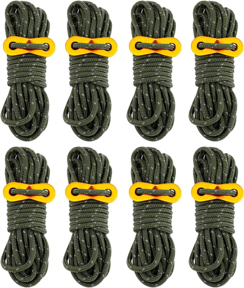 Smithok 8 Pack 4mm Guy Lines Ultralight Tent Cords with Aluminum Adjuster Tensioner Outdoor Camping Guylines Ropes for Tent Tarp,Climbing,Hiking Backpacking (Army-Green) - Image 1